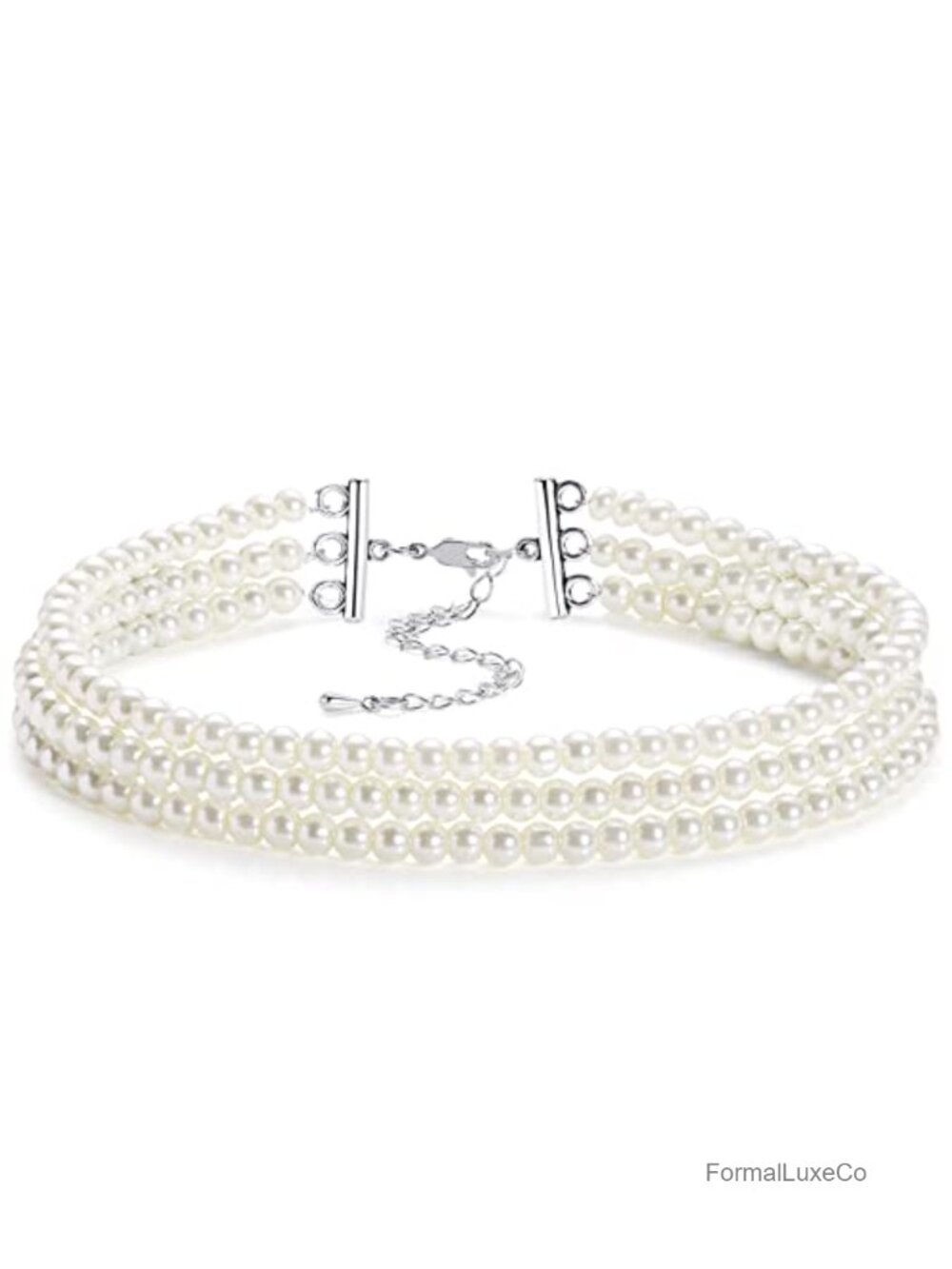 Multi Strand Faux Pearl Choker Necklace 1920s Gatsby 13+4.3 Extender